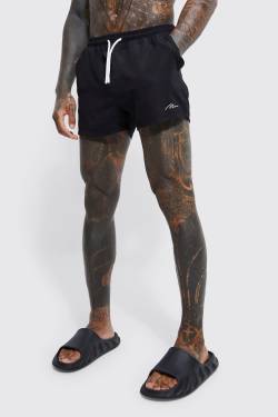 Mens Kurze Man Signature Badehose - Schwarz - S, Schwarz von boohooman