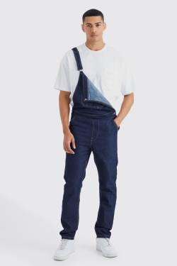 Mens Lange Jeans-Latzhose - Indigo - M, Indigo von boohooman