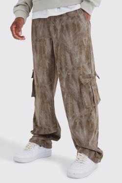 Mens Lockere Batik Cord-Cargohose - Braun - 28R, Braun von boohooman