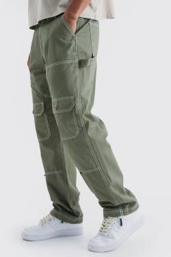 Mens Lockere Cargo-Hose mit Kontrast-Naht - Khaki - 30, Khaki von boohooman