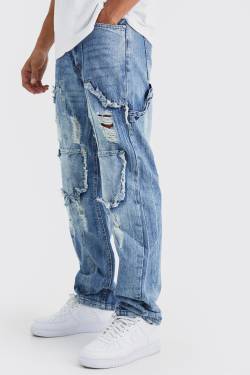 Mens Lockere Cargo-Jeans mit Rissen - Blau - 28R, Blau von boohooman