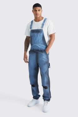 Mens Lockere Latzhose mit Spray-Print - Blau - S, Blau von boohooman