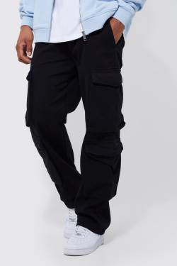 Mens Lockere Twill Cargohose - Schwarz - 34R, Schwarz von boohooman