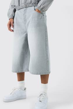 Mens Long Line Denim Jorts In Grey Wash - Grau - 32, Grau von boohooman