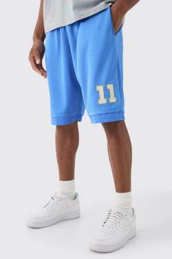 Mens Loose Fit Bhm Satin Mesh Long Length Basketball Shorts - Blau - S, Blau von boohooman