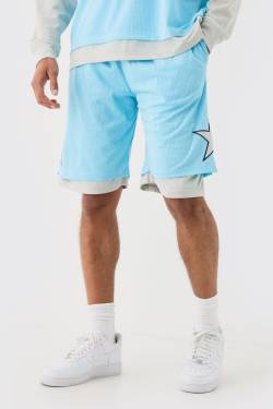 Mens Loose Fit Layered Long Length Basketball Short - Blau - M, Blau von boohooman