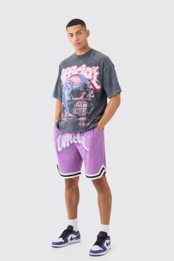 Mens Loose Fit Official Mesh Basketball Short - Lila - XS, Lila von boohooman