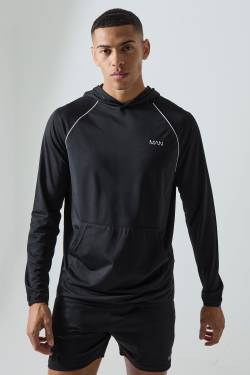 Mens Man Active Geo Jacquard Hoodie - Schwarz - M, Schwarz von boohooman