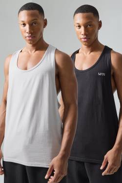 Mens Man Active X Andrei Gym Vest 2 Pack - Schwarz - S, Schwarz von boohooman