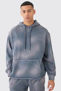 Mens Man Embroidery Oversized Sun Bleached Wash Hoodie - Grau - L, Grau von boohooman