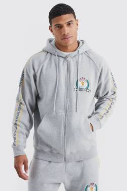 Mens Man Hoodie mit Reißverschluss und Print - Grau - S, Grau von boohooman