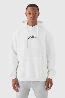 Mens Man Signature Overszied Over The Head Hoodie - Weiß - M, Weiß von boohooman