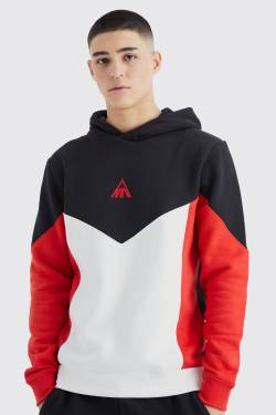 Mens Man Slim-Fit Colorblock Hoodie - Rot - M, Rot von boohooman