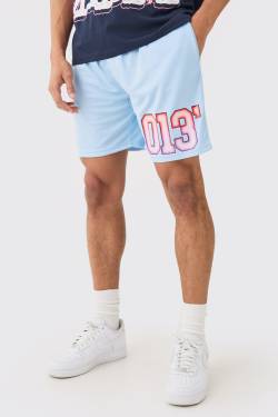 Mens Mesh Printed Side Basketball Short - Blau - S, Blau von boohooman