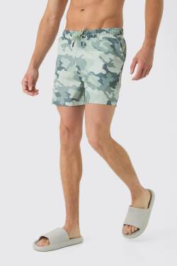 Mens Mittellange Cargo-Badeshorts mit Camouflage-Print - L, Camouflage von boohooman