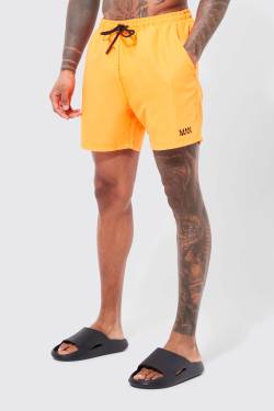 Mens Mittellange Original Man Badehose - Orange - M, Orange von boohooman