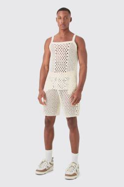 Mens Muscle Fit Knitted vest Short Set - Grau - S, Grau von boohooman