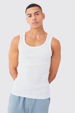 Mens Muscle Fit Ribbed Vest - Weiß - XS, Weiß von boohooman