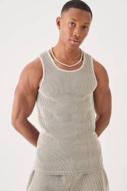 Mens Muscle Fit Textured Vest With Woven Tab - Grau - XS, Grau von boohooman