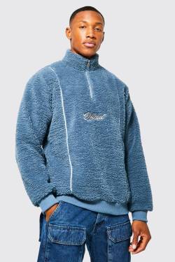 Mens Official Borg-Sweatshirt mit 1/4 Reißverschluss - Blau - XS, Blau von boohooman