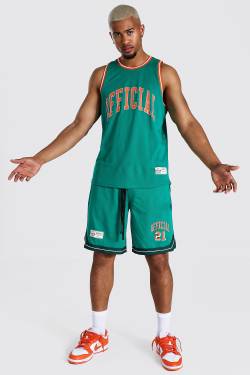 Mens Official Set aus Netzstoff-Weste und Basketball-Shorts - Grün - M, Grün von boohooman