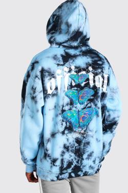 Mens Oversiz Batik Hoodie mit Schmetterlings-Print - Blau - L, Blau von boohooman