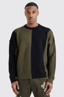 Mens Oversize Colorblock Pullover - Khaki - XS, Khaki von boohooman