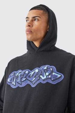 Mens Oversize Hoodie mit Official Graffiti-Print - Schwarz - M, Schwarz von boohooman