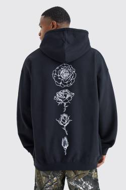 Mens Oversize Hoodie mit Rosen-Print - Schwarz - XS, Schwarz von boohooman