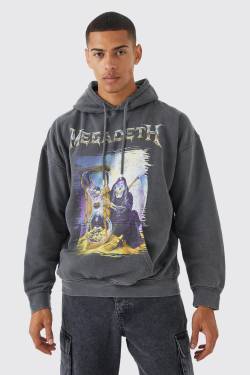 Mens Oversize Hoodie mit lizenziertem Megadeth Print - Grau - M, Grau von boohooman