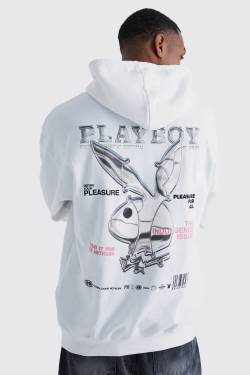 Mens Oversize Hoodie mit lizenziertem Playboy Print - Weiß - S, Weiß von boohooman