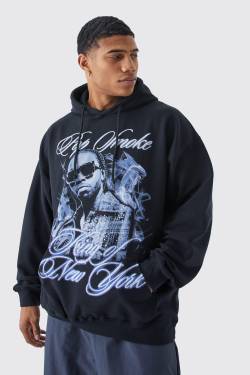 Mens Oversize Hoodie mit lizenziertem Pop Smoke Print - Schwarz - M, Schwarz von boohooman