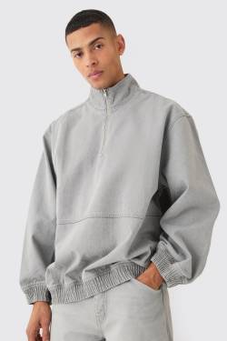 Mens Oversize Jacke mit Trichterkragen und 1/4 Reißverschluss - Grau - L, Grau von boohooman