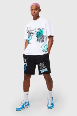 Mens Oversize Limited Season T-Shirt und Shorts - Schwarz - S, Schwarz von boohooman