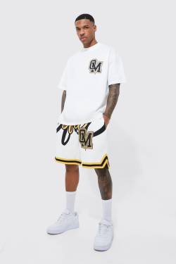 Mens Oversize Ofcl Basketball T-Shirt und Shorts - Weiß - S, Weiß von boohooman