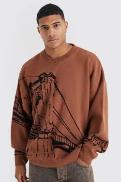 Mens Oversize Pullover mit Print - Orange - S, Orange von boohooman