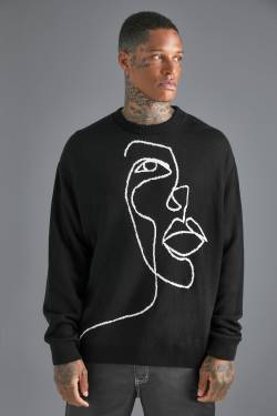 Mens Oversize Pullover mit Print - Schwarz - L, Schwarz von boohooman