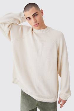 Mens Oversize Raglan Strickpullover - Ecru - M, Ecru von boohooman