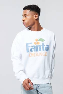 Mens Oversize Sweatshirt mit lizenziertem Fanta-Print - Weiß - L, Weiß von boohooman