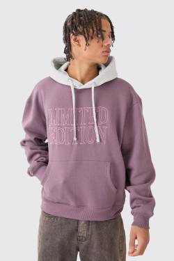 Mens Oversized Boxy 3d Embroidered Edition Hoodie - Lila - L, Lila von boohooman