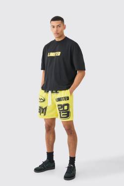 Mens Oversized Boxy Limited T-shirt & Mesh Basketball Shorts - Schwarz - L, Schwarz von boohooman