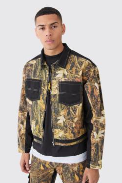 Mens Oversized Boxy Twill Camo Harrington - Khaki - XL, Khaki von boohooman