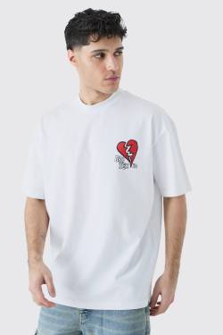 Mens Oversized Broken Hearts T-shirt - Weiß - XL, Weiß von boohooman