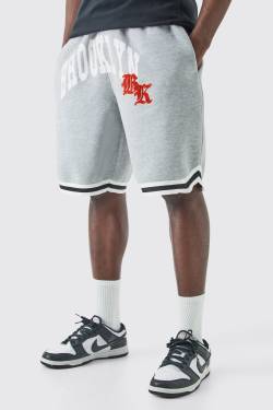 Mens Oversized Brooklyn Mid Length Jersey Tape Basketball Short - Grau - M, Grau von boohooman