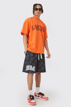 Mens Oversized Extended Neck Limited Edition T-shirt & Basketball Shorts - Schwarz - M, Schwarz von boohooman