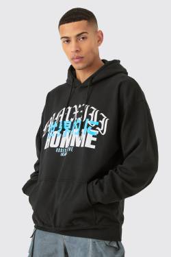 Mens Oversized Homme Graphic Hoodie - Schwarz - M, Schwarz von boohooman