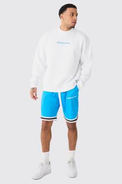 Mens Oversized Limited Edition Sweat And Basketball Mesh Short Set - Weiß - XL, Weiß von boohooman
