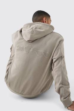 Mens Oversized Loopback Ribbed Applique Hoodie - Grau - S, Grau von boohooman