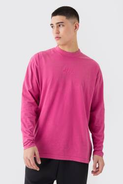 Mens Oversized Man Extended Neck Acid Wash Long Sleeve T-shirt - Rosa - L, Rosa von boohooman