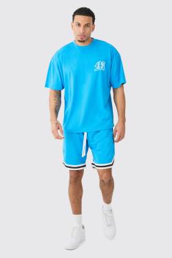 Mens Oversized Man Mesh Varsity Top And Basketball Shorts Set - Petrol - XL, Petrol von boohooman